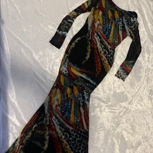 Women multi colored long bodycon drop back dress